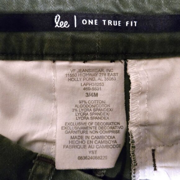 Lee One True Fit Low-Rise Chino Jeans, Women's 3/4M, Dark Olive, Good Condition - Picture 3 of 3